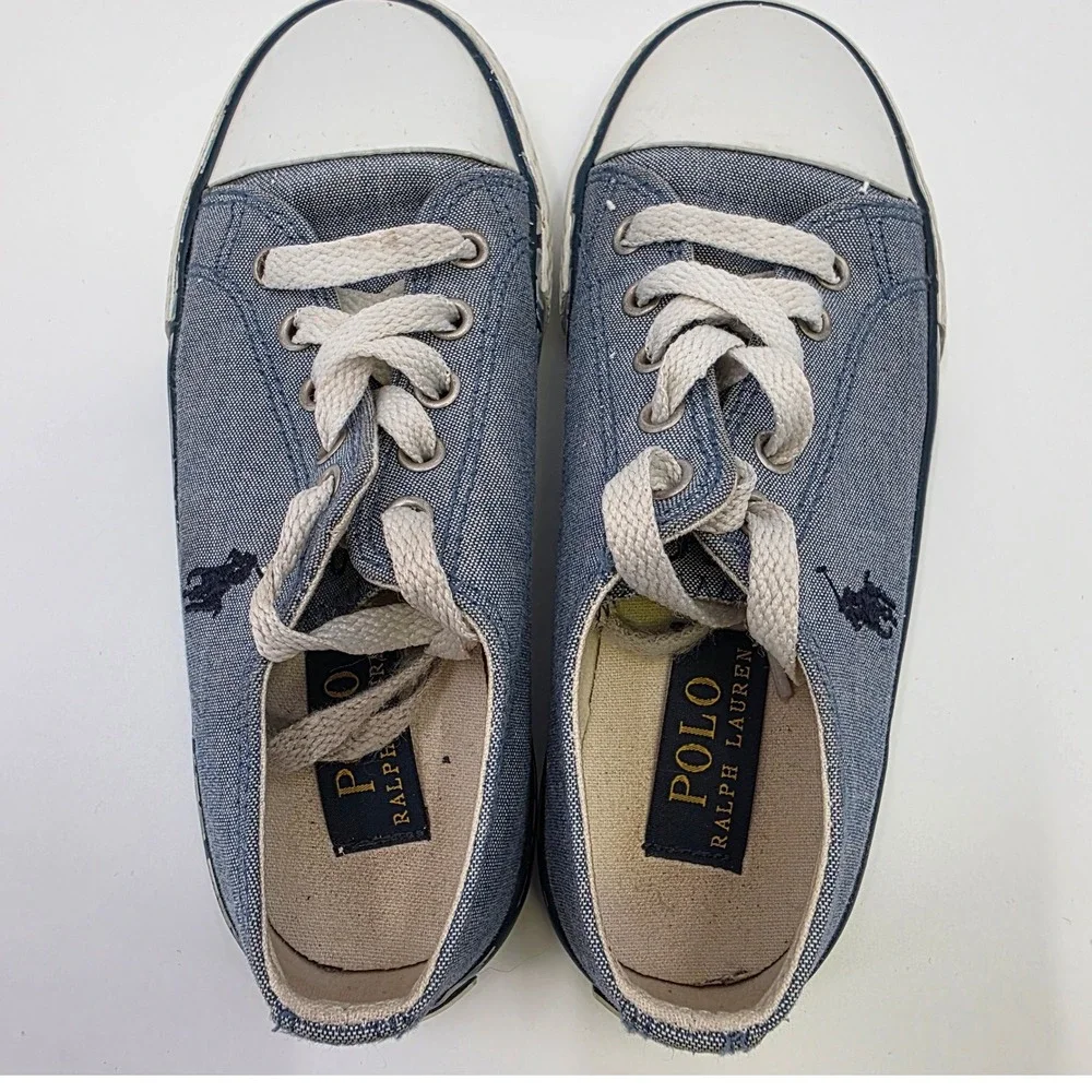 POLO RALPH LAUREN SLONE SNEAKERS GIRLS SIZE 13 CANVAS BLUE FLORAL LOW PONY KIDS